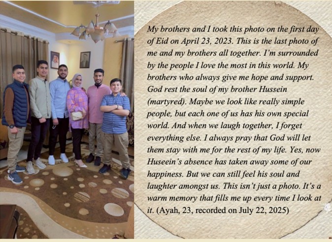 A family photograph accompanied by a personal account of home and loss